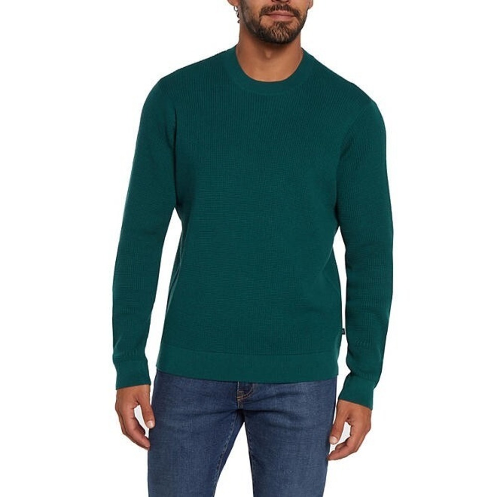 Gap Men Textured Waffle Stitch Crew Neck Sweater Sea Moss Green XXL